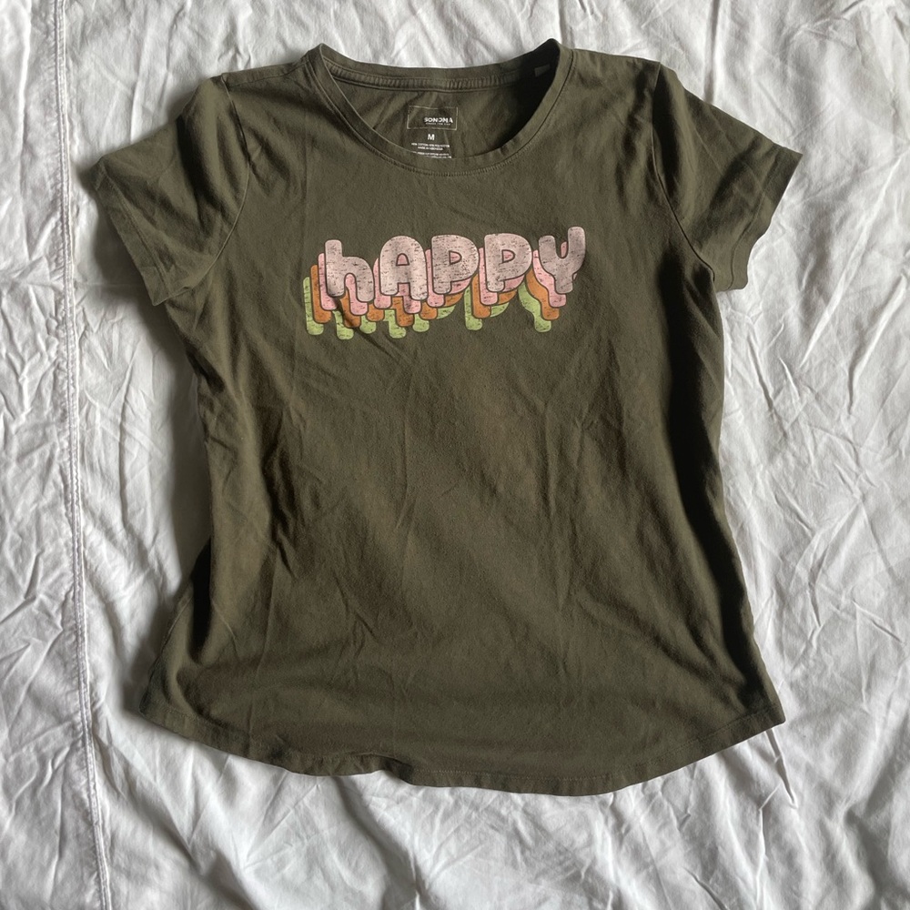 Medium Sonoma Happy Graphic Army Green Summer T-Shirt
